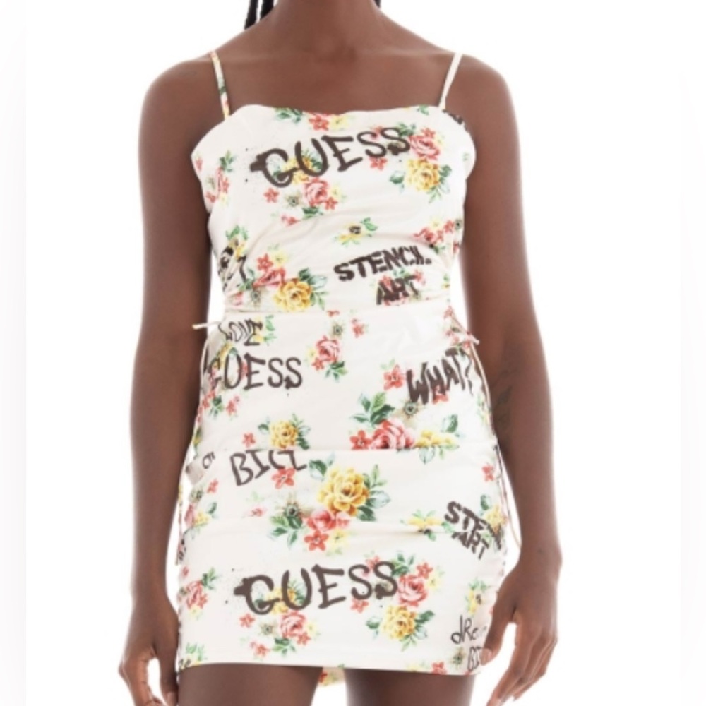 Guess x Brandalised Banksy dress White Floral Print Women's Dress graffiti art
